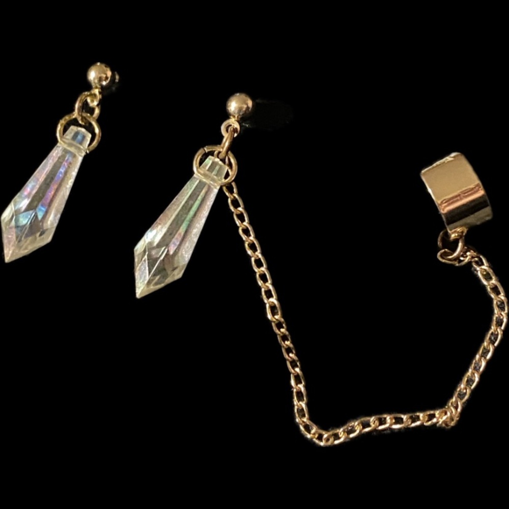 Crystal Drop Earrings w/ Ear Cuff